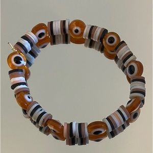 Handmade brown evil eye clay bead bracelet